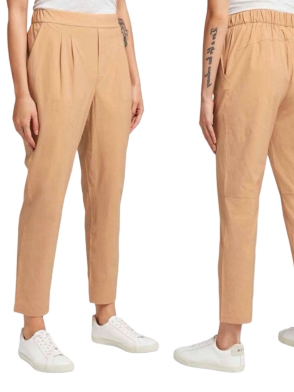 High-Rise Pleated Ankle Pants - Tan